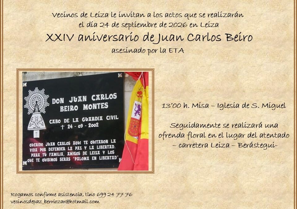 24-S: Vecinos de Leiza invita al homenaje a Juan Carlos Beiro